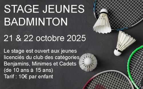 Stage jeunes Badminton - 21 et 22 octobre 2025